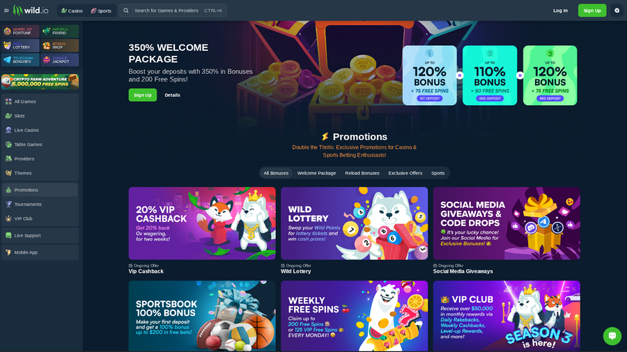 Wild.io Casino Promotions Desktop