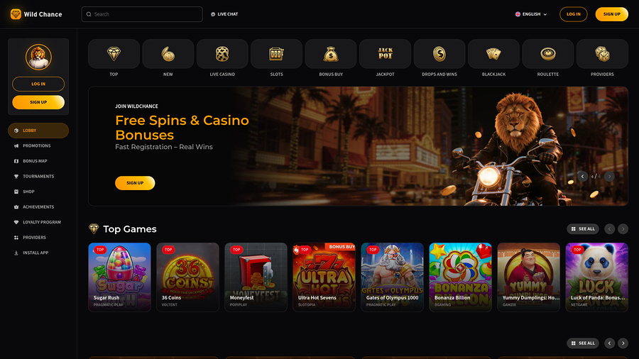 Wild Chance Casino Desktop Homepage