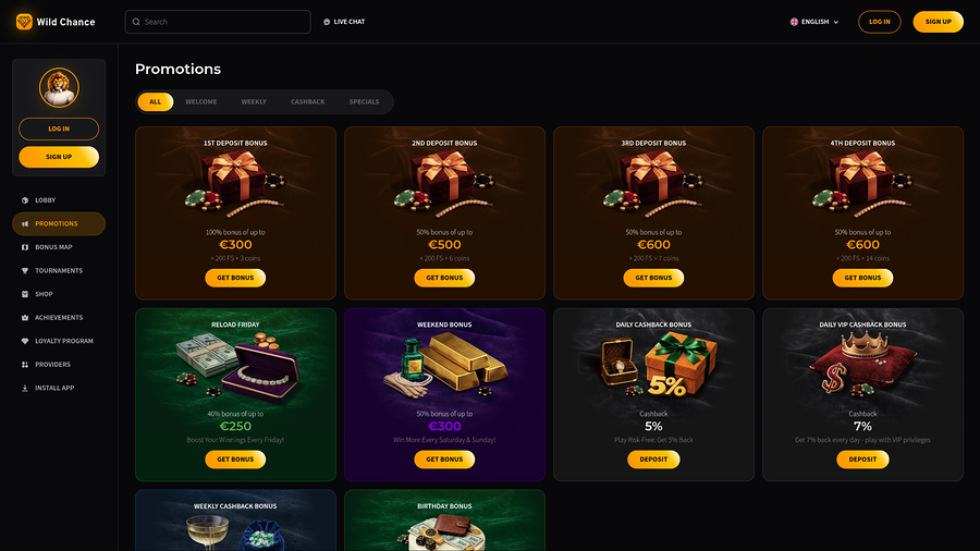 Wild Chance Casino Desktop Promotions