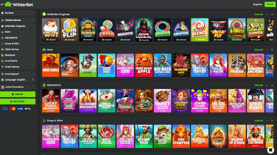 Games page screenshot of Wilderbet Casino