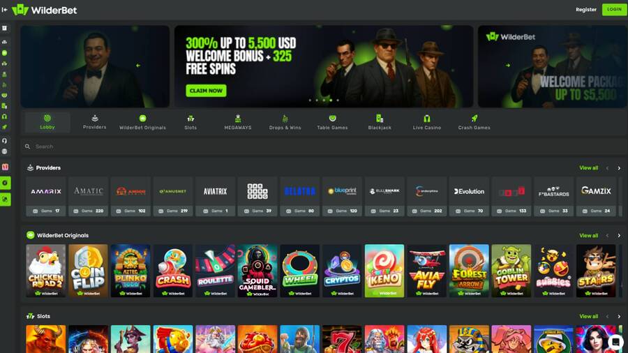 Homepage screenshot of Wilderbet Casino
