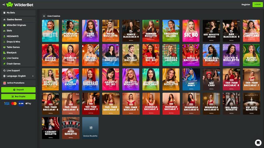 Live page screenshot of Wilderbet Casino