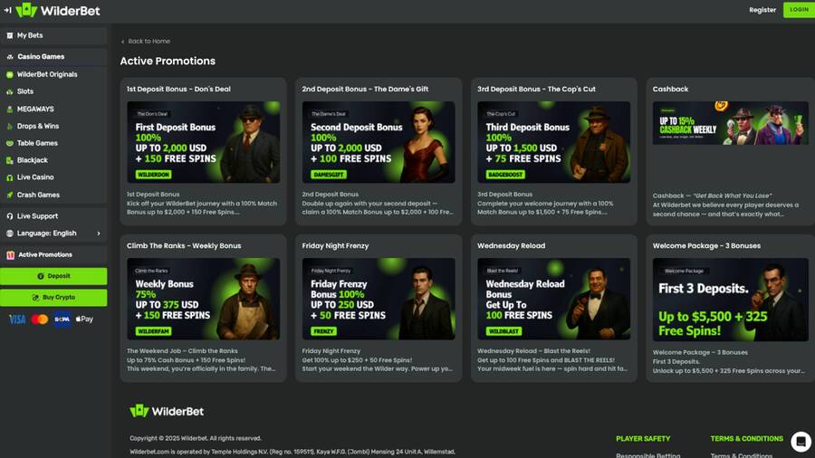 Promotions page screenshot of Wilderbet Casino
