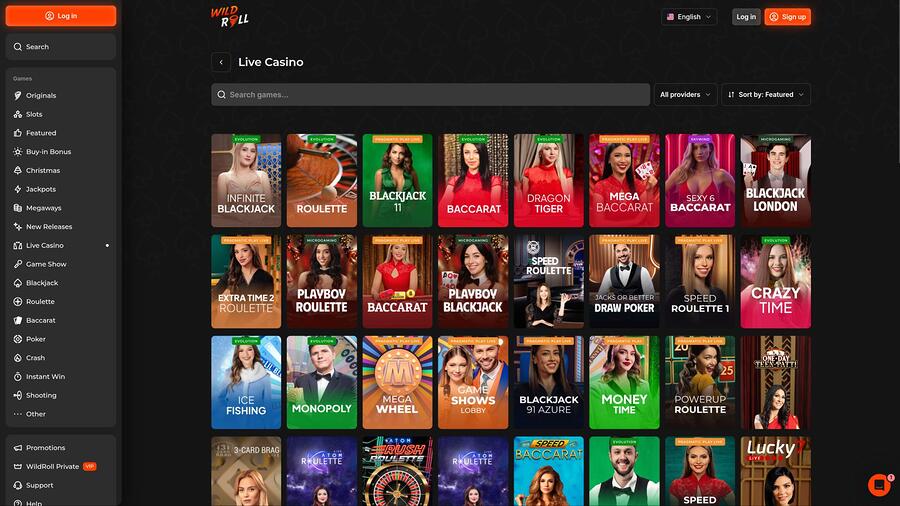 WildRoll Casino live dealer page