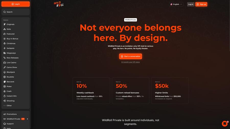 WildRoll Casino VIP page