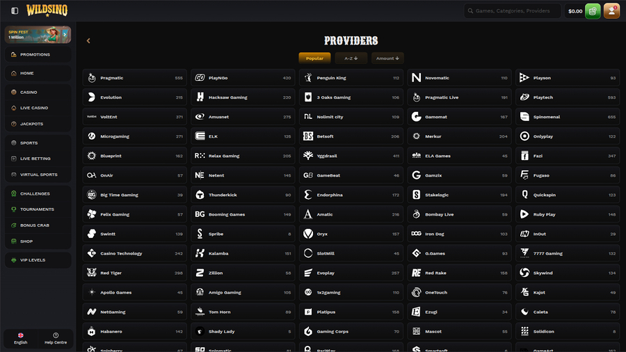 Wildsino Casino Desktop Game Developers