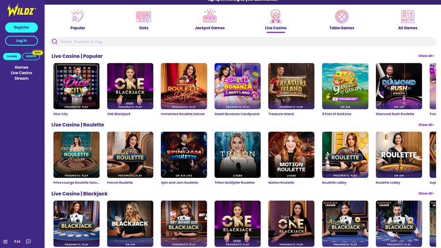 Wildz Casino Desktop Live Dealer