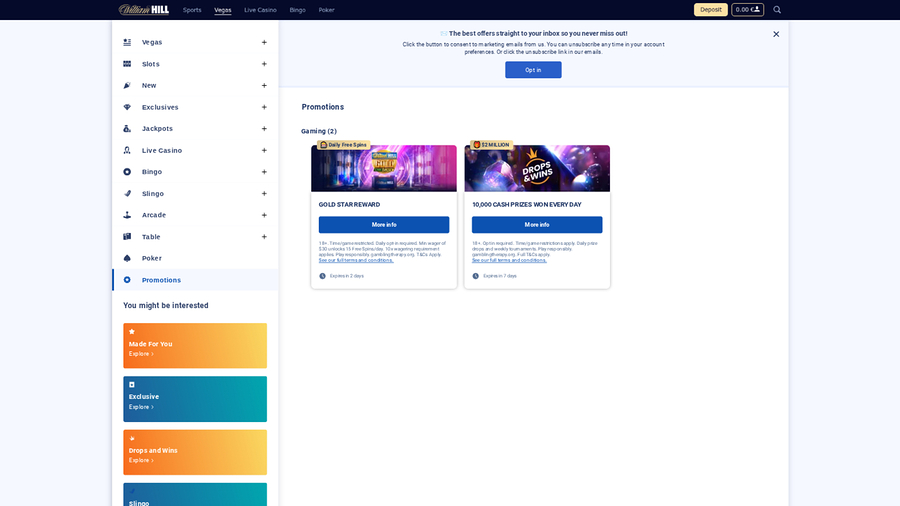 William Hill Casino Desktop Promotions