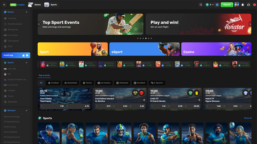 Win Casino Desktop Homepage