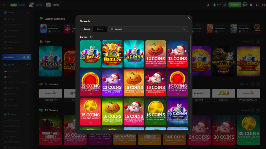 Win Casino Desktop Jackpot