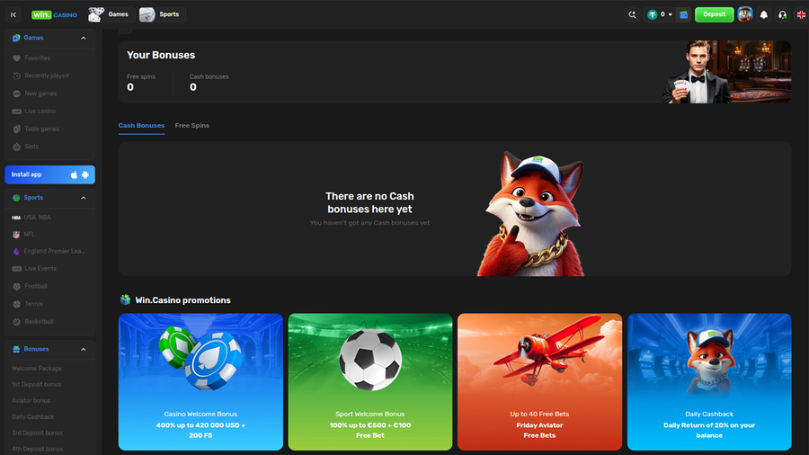 Win Casino Desktop Promotions