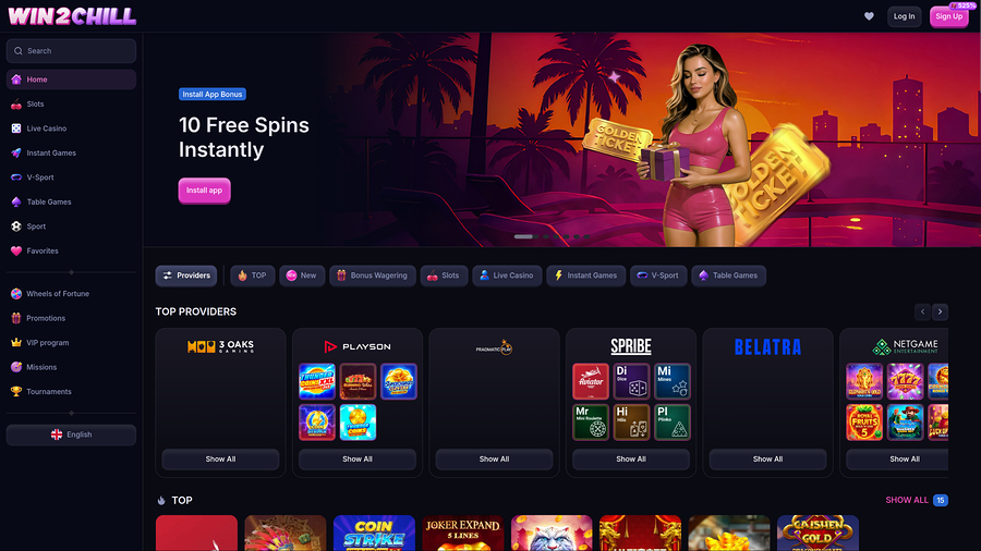 Página de inicio de escritorio del casino Win2chill
