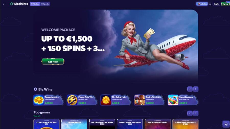 Homepage screenshot of Winairlines Casino