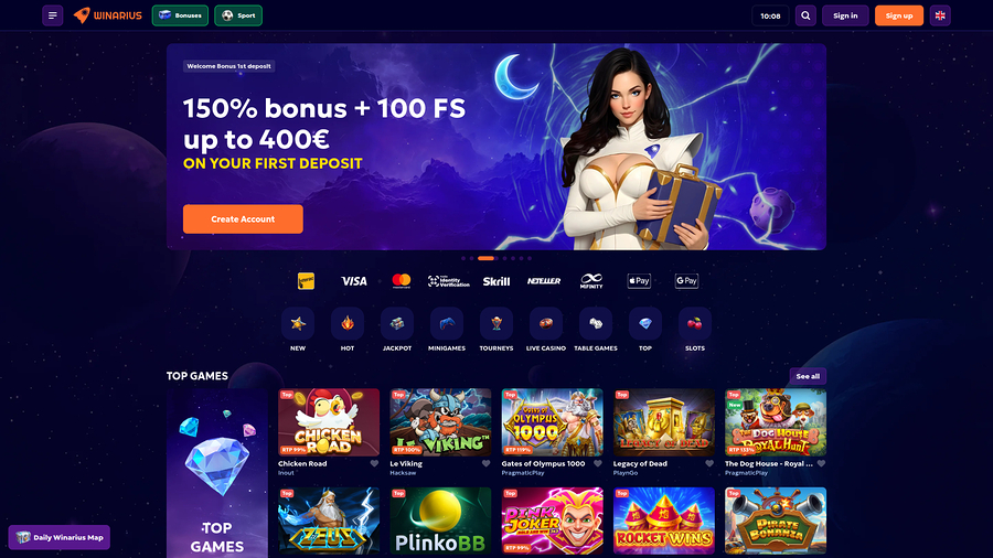 Winarius Casino Desktop Homepage