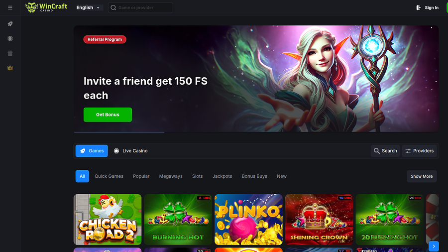 WinCraft Casino Desktop Homepage