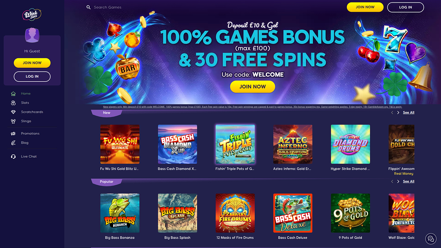 Wink Slots Casino Desktop Homepage