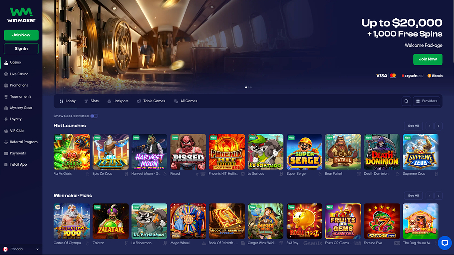 Página de inicio de escritorio de Winmaker Casino