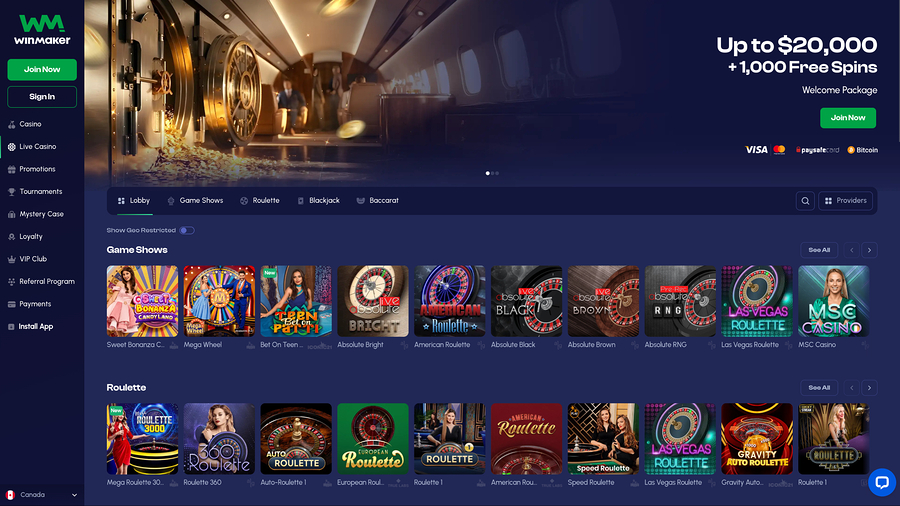 Casino Winmaker con crupier en vivo para escritorio