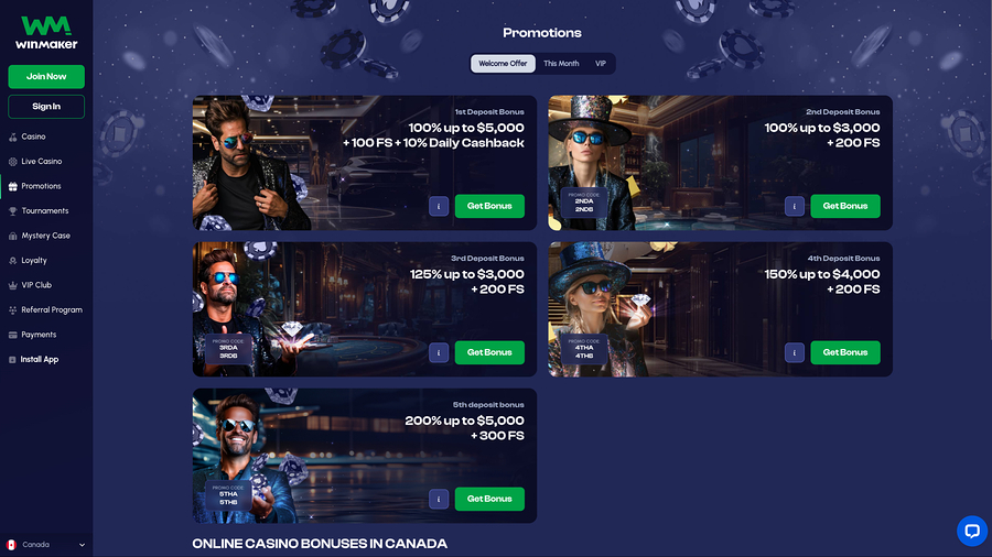 Promociones de escritorio de Winmaker Casino