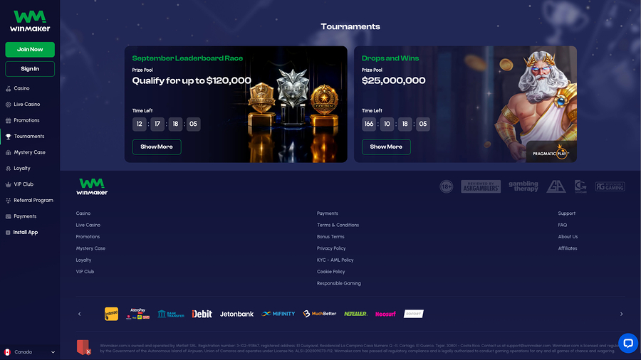 Torneos de escritorio de Winmaker Casino