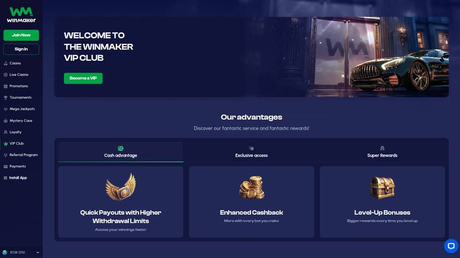 VIP page screenshot of Winmaker Casino 