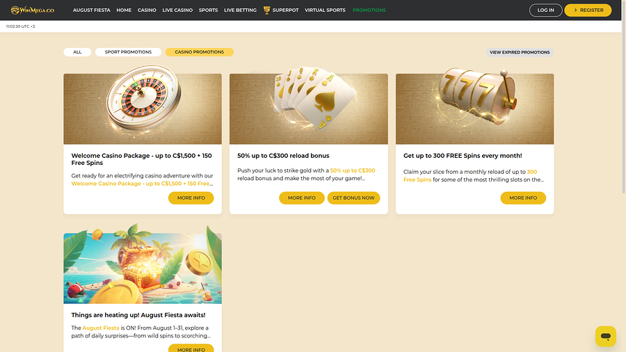 Win Mega Casino Desktop Promotions