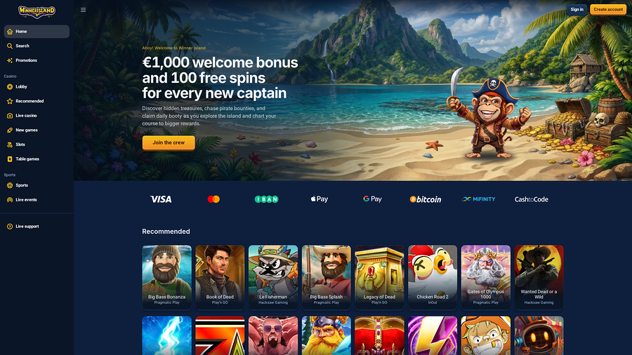 Winner Island Casino Desktop Homepage