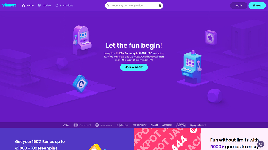 Winnerz Casino Desktop Homepage