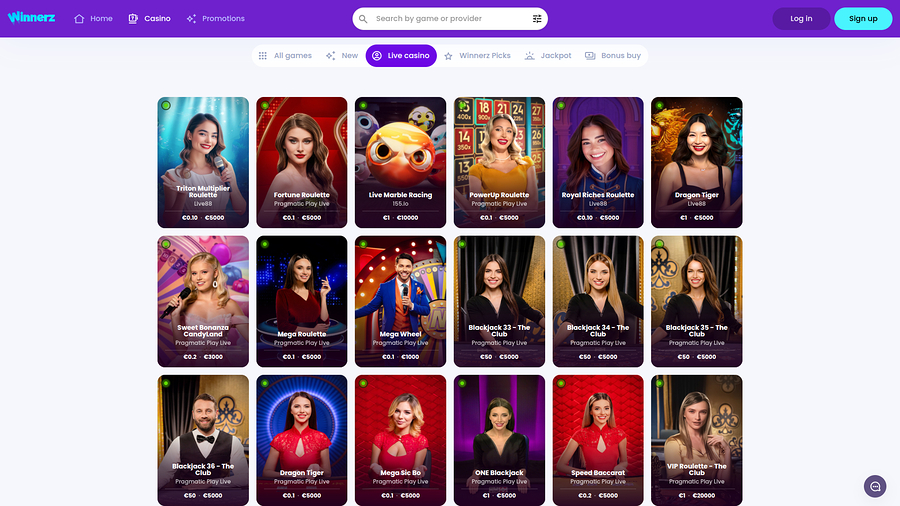 Winnerz Casino Desktop Live Dealer