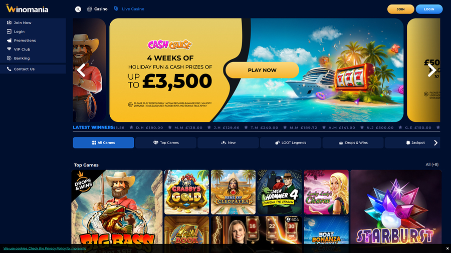 WinOMania Casino Desktop Homepage