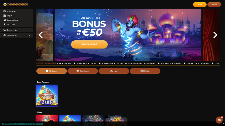 Winorama Casino Desktop Homepage