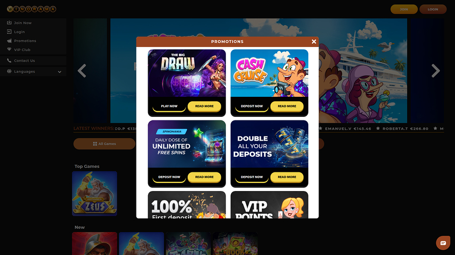 Winorama Casino Desktop Promotions