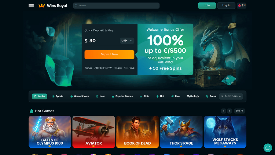 Wins Royal Desktop Homepage