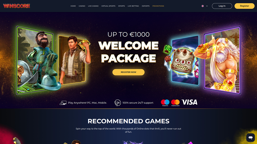 Winscore Casino Desktop Homepage