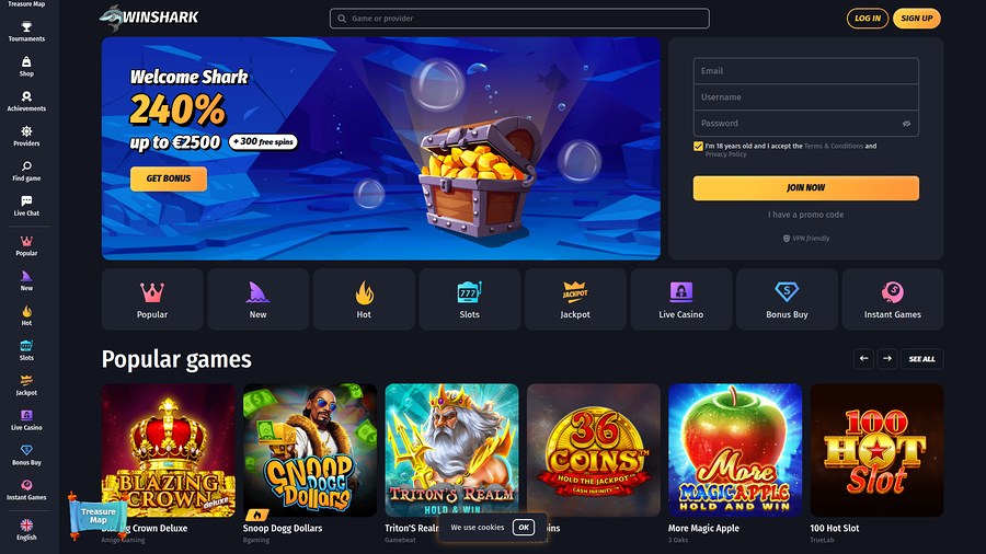 Winshark Casino Desktop Homepage