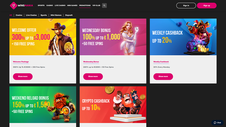 WinsMania Casino Desktop Promotions