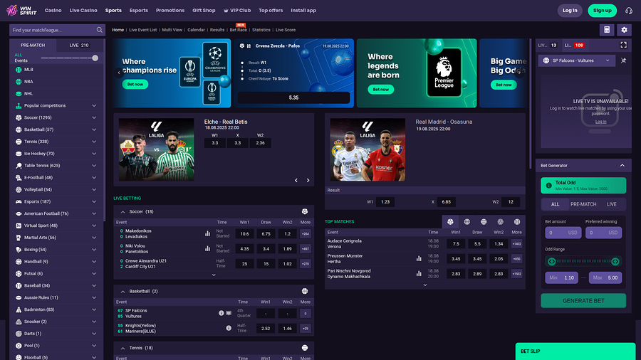 Deportes de escritorio de WinSpirit Casino
