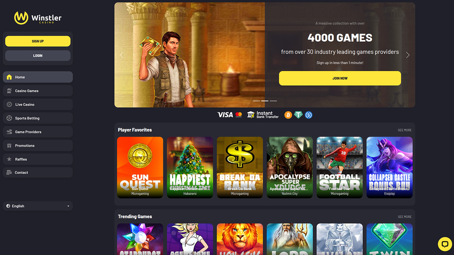 Winstler Casino Desktop Homepage