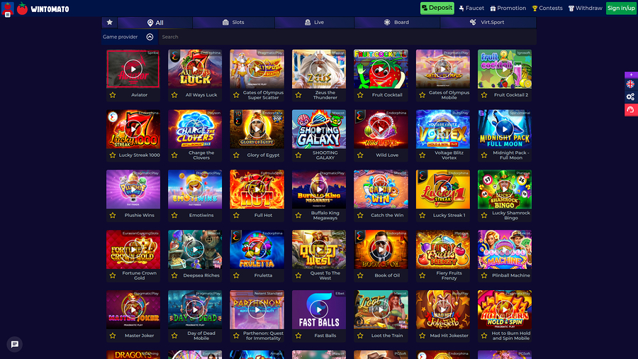Wintomato Casino Desktop Games