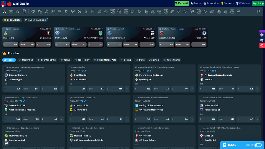 Wintomato Casino Desktop Sports