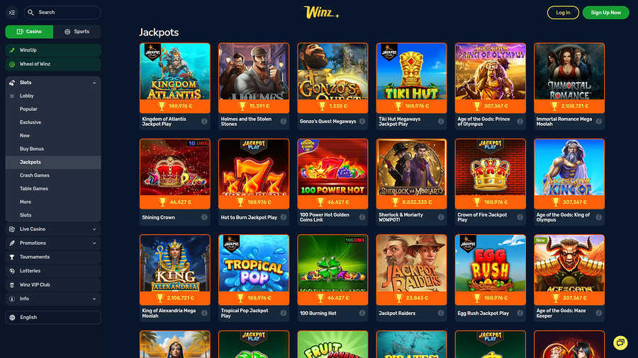 Winz Casino Desktop Jackpot
