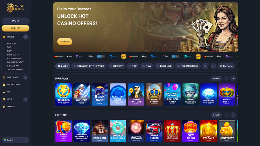 Casino Wishking con crupier en vivo para escritorio