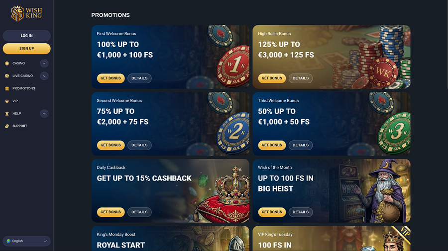 Promociones de escritorio de Wishing Casino