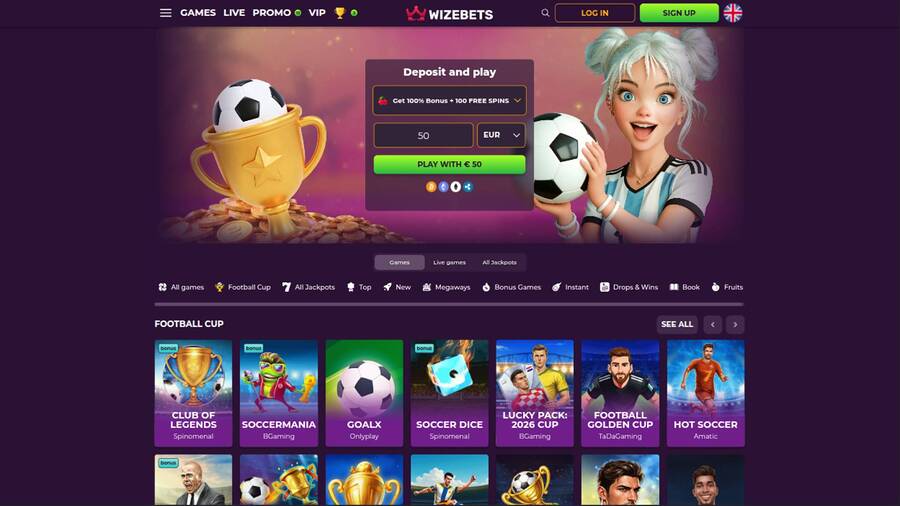 Homepage screenshot of Wizebets Casino