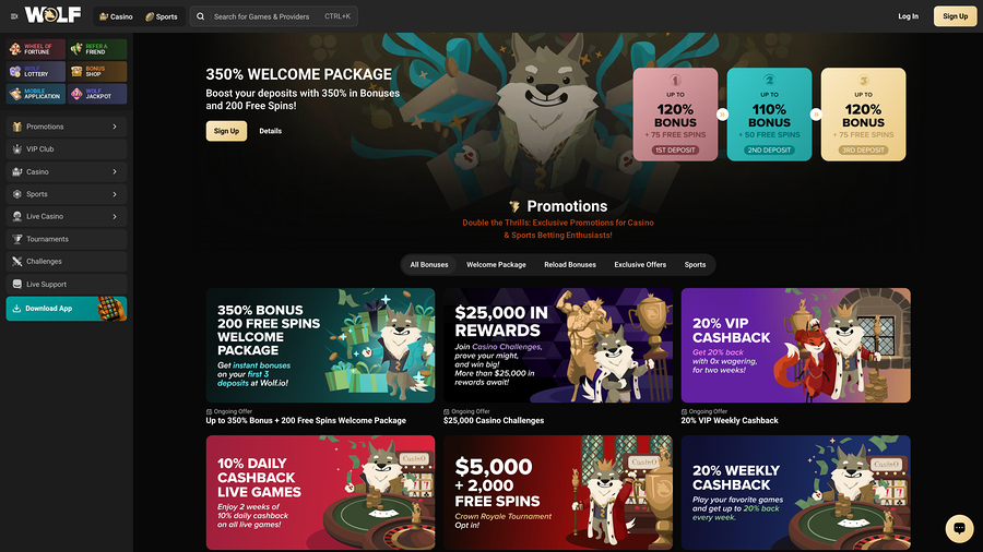 Wolf.io Casino Desktop Promotions