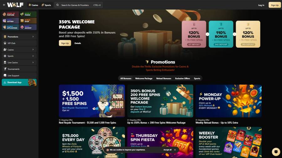 Promotions screenshot of Wolf.io Casino