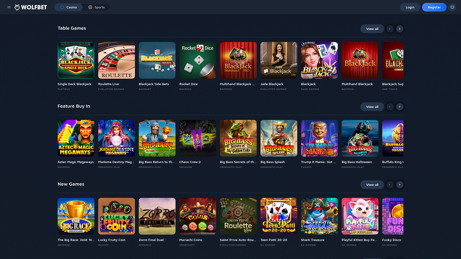Wolf.Bet Casino Desktop Games