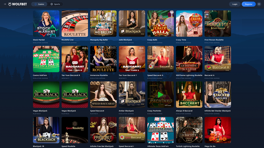 Wolf.Bet Casino Desktop Live Dealer