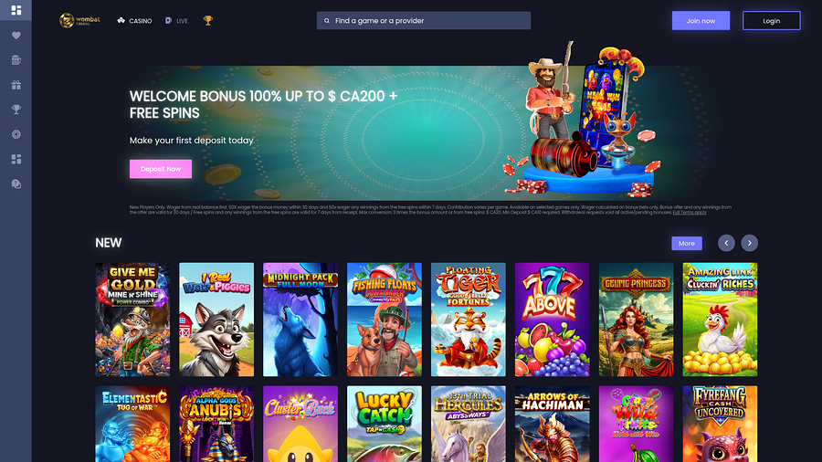 Wombat Casino Desktop Homepage