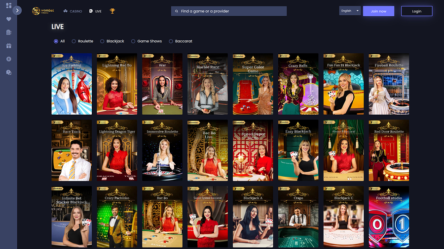 Wombat Casino Desktop Live Dealer